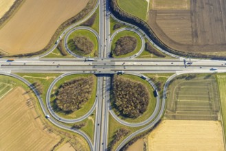 Aerial photo, Werl motorway junction of the A44 motorway and A445 motorway cloverleaf shape, Werl,