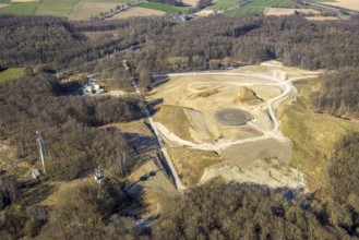 Aerial photo, construction site for wind turbine in the city forest, Waltringen, Ense, Soester