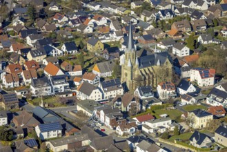 Aerial view, residential area local view with catholic church St. Kunibert, Westbüderich, Werl,