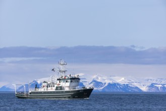 Ship in the bay off Longyarbyen, Spitsbergen, Svalbard