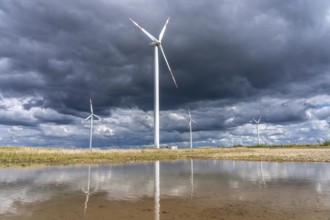 Wind farm, wind turbines, south of the village of Holzweiler, in the Rhenish lignite mining area