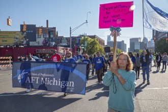 Detroit, Michigan USA - 1 September 2025 - Union members march in Detroit's Labor Day parade