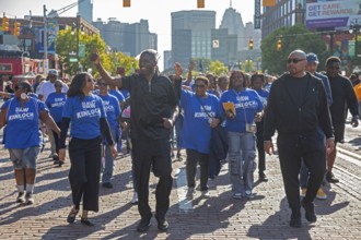 Detroit, Michigan USA - 1 September 2025 - Solomon Kinloch marches with auto workers in Detroit's
