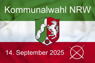 Graphic with the flag of North Rhine-Westphalia with text KOMMUNALWAHL North Rhine-Westphalia 14