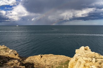 Rainbow over the Adriatic Sea near Polignano a Mare, Apulia, Italy