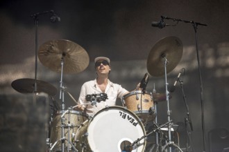 Marcel Römer, drummer of the band Juli at the Superbloom Festival, day 2 at the Olympiapark,