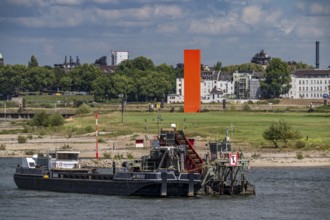 Bucket chain dredger at work on the Rhine near Duisburg, between the Neuenkamper Rhine Bridge and