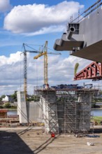 New construction of the second motorway bridge Neuenkamp of the A40, over the Rhine near Duisburg,
