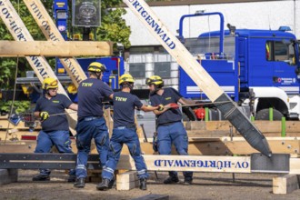 Construction of a façade support for a building in danger of collapsing, with the standard timber