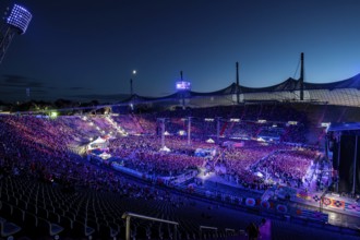 View of the Olympic Stadium at the Superbloom Festival, Day 1 in the Olympic Park, Munich,
