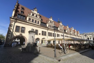 Old Town Hall on Market Square, Naschmarkt, Leipzig, Saxony, Germany, 26.08.2025 < english> Market