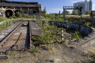Old locomotive shed at MDR S-Bahn station, Leipzig, Saxony, Germany, 26 August 2025 < english> Old