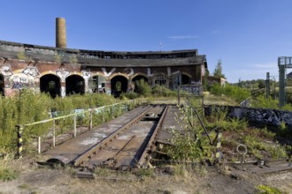 Old locomotive shed at MDR S-Bahn station, Leipzig, Saxony, Germany, 26 August 2025 < english> Old