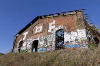 Old locomotive shed at MDR S-Bahn station, Leipzig, Saxony, Germany, 26 August 2025 < english> Old