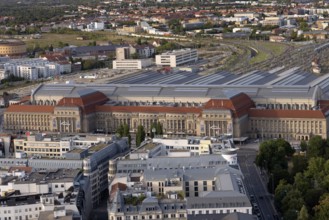 View from the observation deck of the City Tower to the main station, Leipzig, Saxony, Germany, 26