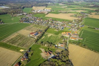 Aerial view, residential area local view Vinnum with catholic church St. Marien, surrounded by