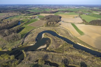 Aerial view, river Lippe meander, Lippe loop, river development and floodplain development of the