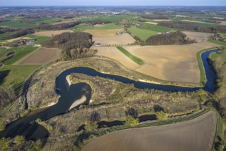 Aerial view, river Lippe meander, Lippe loop, river development and floodplain development of the