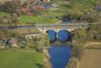 Aerial view, river development and floodplain development of the Lippe Vogelsang, renaturation,