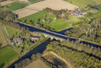 Aerial view, river development and floodplain development of the Lippe Vogelsang, renaturation, old