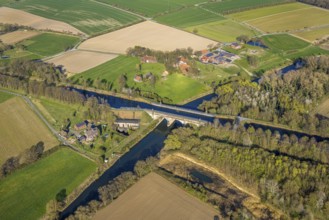 Aerial view, river development and floodplain development of the Lippe Vogelsang, renaturation, old