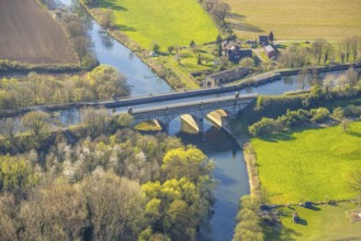 Aerial view, river development and floodplain development of the Lippe Vogelsang, renaturation, old