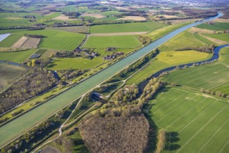 Aerial view, Hohe Mark nature park Park, Datteln-Ems Canal canal overpass and river Stever,