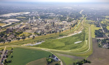 Aerial view, floodplain Holtener Bruch, floodplain at the river Emscher, behind the Oxea plant