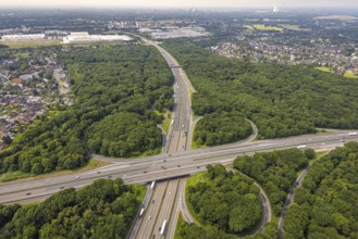 Aerial view, motorway junction Oberhausen with the motorways A2 and A3, nature reserve NSG