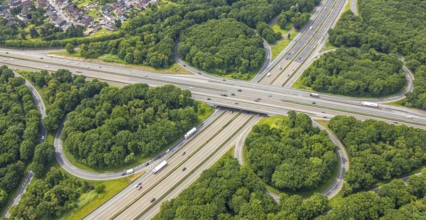 Aerial view, motorway junction Oberhausen with the motorways A2 and A3, nature reserve NSG