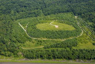 Aerial view, landfill Hühnerheide in the forest area, Holten, Oberhausen, Ruhr area, North