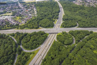 Aerial view, motorway junction Oberhausen with the motorways A2 and A3, nature reserve NSG