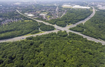Aerial view, motorway junction Oberhausen with the motorways A2 and A3, nature reserve NSG