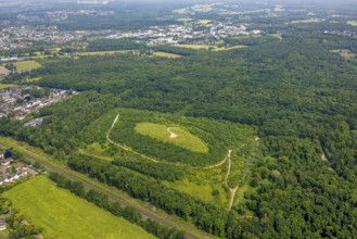 Aerial view, landfill Hühnerheide in the forest area, Holten, Oberhausen, Ruhr area, North