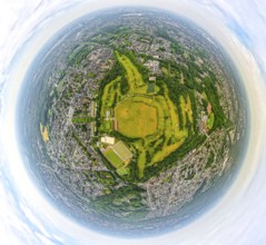 Aerial photo, POTTGOLF Oberhausen golf course and golf meadow, sports facility football pitch