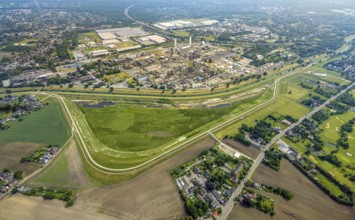 Aerial view, floodplain Holtener Bruch, floodplain at the river Emscher, behind the Oxea plant