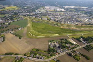 Aerial view, floodplain Holtener Bruch, floodplain at the river Emscher, behind the Oxea plant