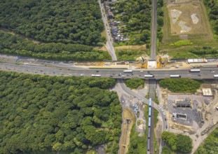 Aerial view, motorway A3 and Betuwe route renewal of bridges, Weseler Straße, Holten, Oberhausen,