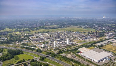 Aerial view, Oxea plant (Ruhrchemie), Otto-Roelen-Straße, distant view, Holten, Oberhausen, Ruhr