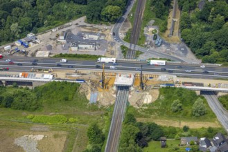 Aerial view, motorway A3 and Betuwe route renewal of bridges, Weseler Straße, Holten, Oberhausen,