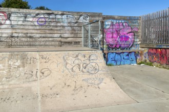 Graffiti artwork at Woodbridge Skatepark, Woodbridge, Suffolk, England, UK