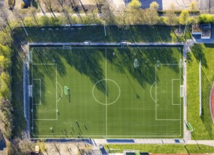Aerial view, Stever sports park with Stever stadium, football stadium, training games, Olfen town,