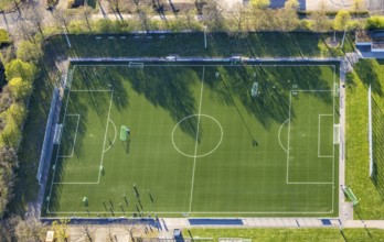 Aerial view, Stever sports park with Stever stadium, football stadium, training games, Olfen town,