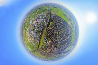 Aerial view, Alte Fahrt - disused section of the Dortmund-Ems Canal and residential area,