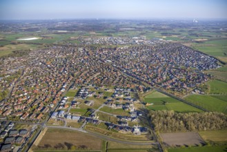 Aerial view, construction area, new development area Olfener Heide, streets with flower names,