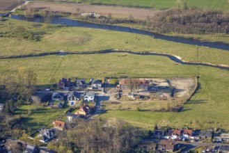Aerial view, Haus Füchteln, construction site and building area, river Stever, Olfen-Kirchspiel,