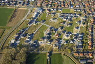 Aerial view, construction area, new development area Olfener Heide, streets with flower names,