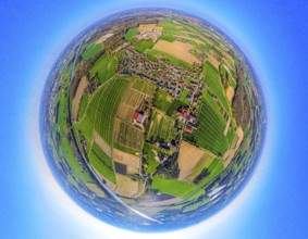 Aerial view, residential area, view of Vinnum district, surrounded by meadows and fields, globe,