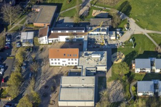 Aerial view, Wieschhofschule Olfen with construction site, Olfen town, Olfen, Münsterland, North