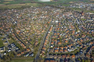 Aerial view, local view overview residential area Olfen, Olfen town, Olfen, Münsterland, North